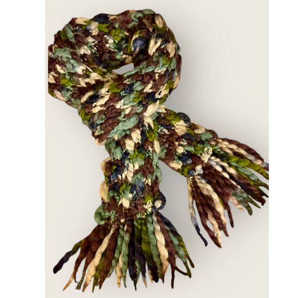 MICCO Scarf Chunky Cable Knit Wool Blend X-Long Blue/Green/Purple w Fringe Boho - Picture 1 of 13